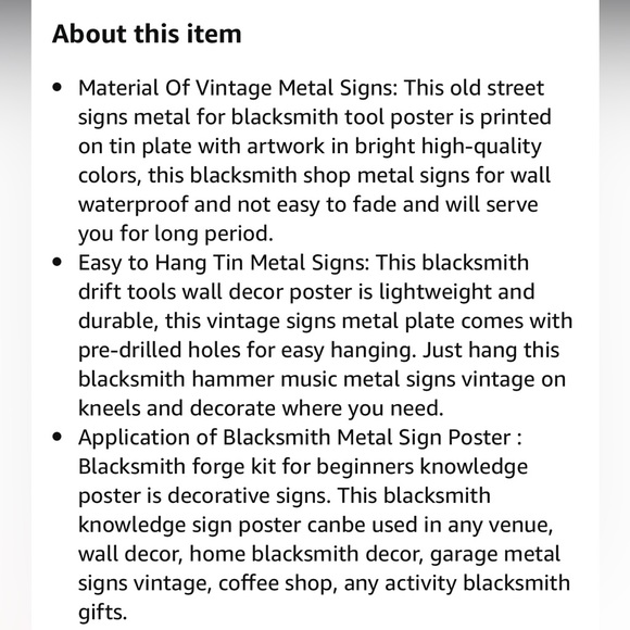 Man Cave Faux Vintage Metal Sign 8’x12 blacksmith tools for workshop/game room - Picture 6 of 11